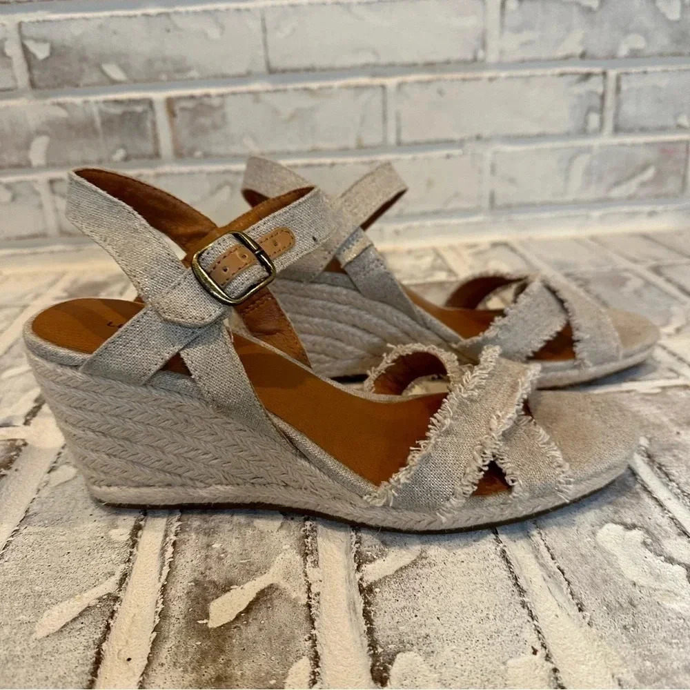 Lucky Brand Myghan Espadrille Linen Wedge Sandal Ankle strap Size 9.5 - Picture 3 of 11